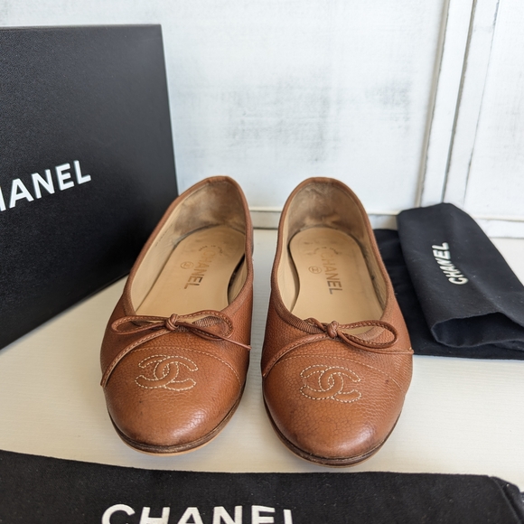 Chanel Brown Leather Loafers with Embossed Logo - Picture 2 of 15